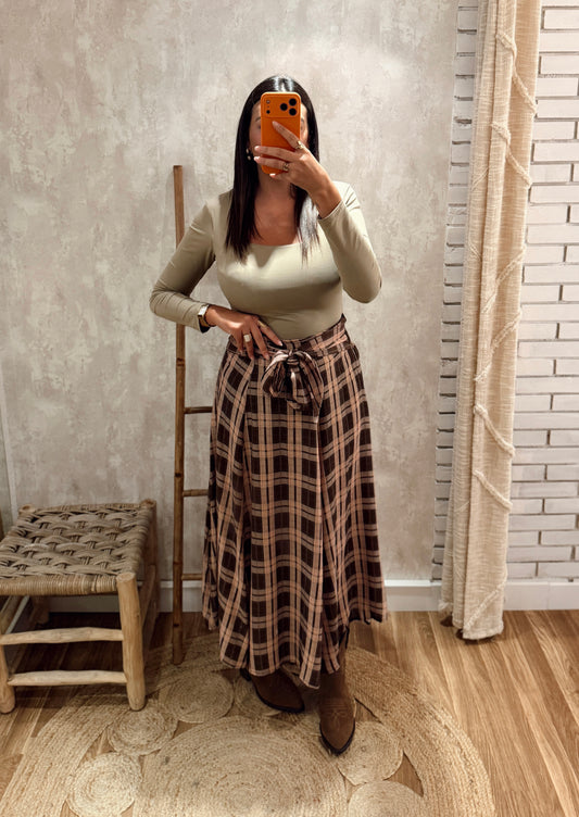 Saia Midi Xadrez com Laço