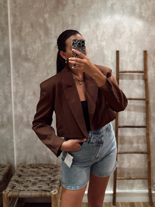Blazer Curto Mochy – Castanho