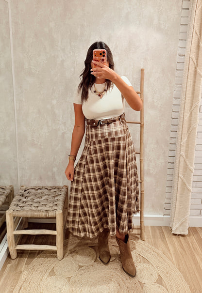 Saia Midi Xadrez com Renda