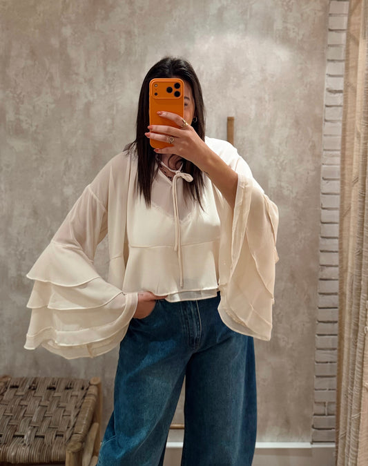 Blusa Transparente com Folhos