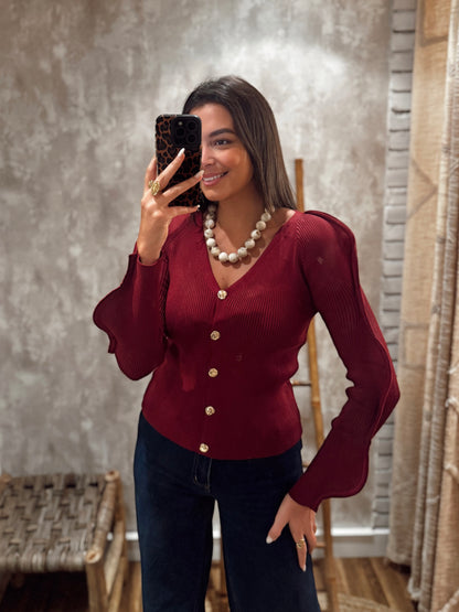 Chaqueta de punto acanalado con detalle de mangas estructuradas - Mochy
