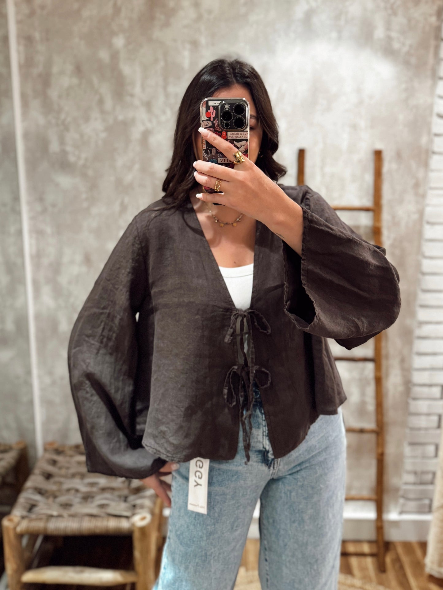Blusa/chaqueta de lino con conjuntos