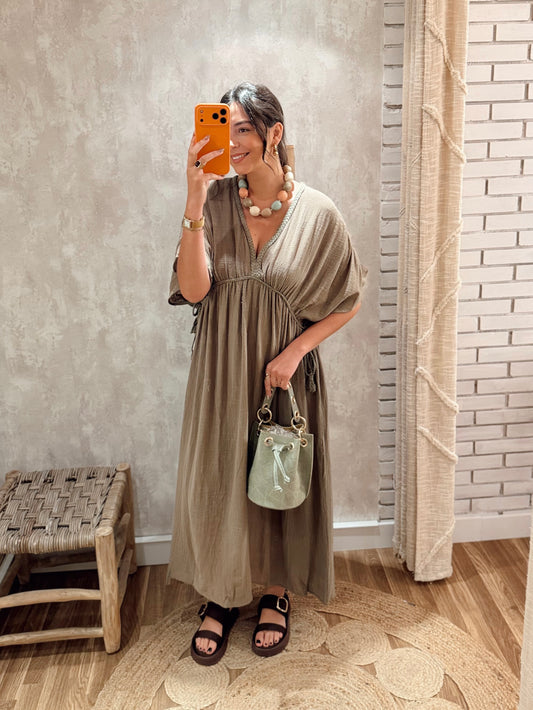 Vestido Fluido Ajustável – Caqui