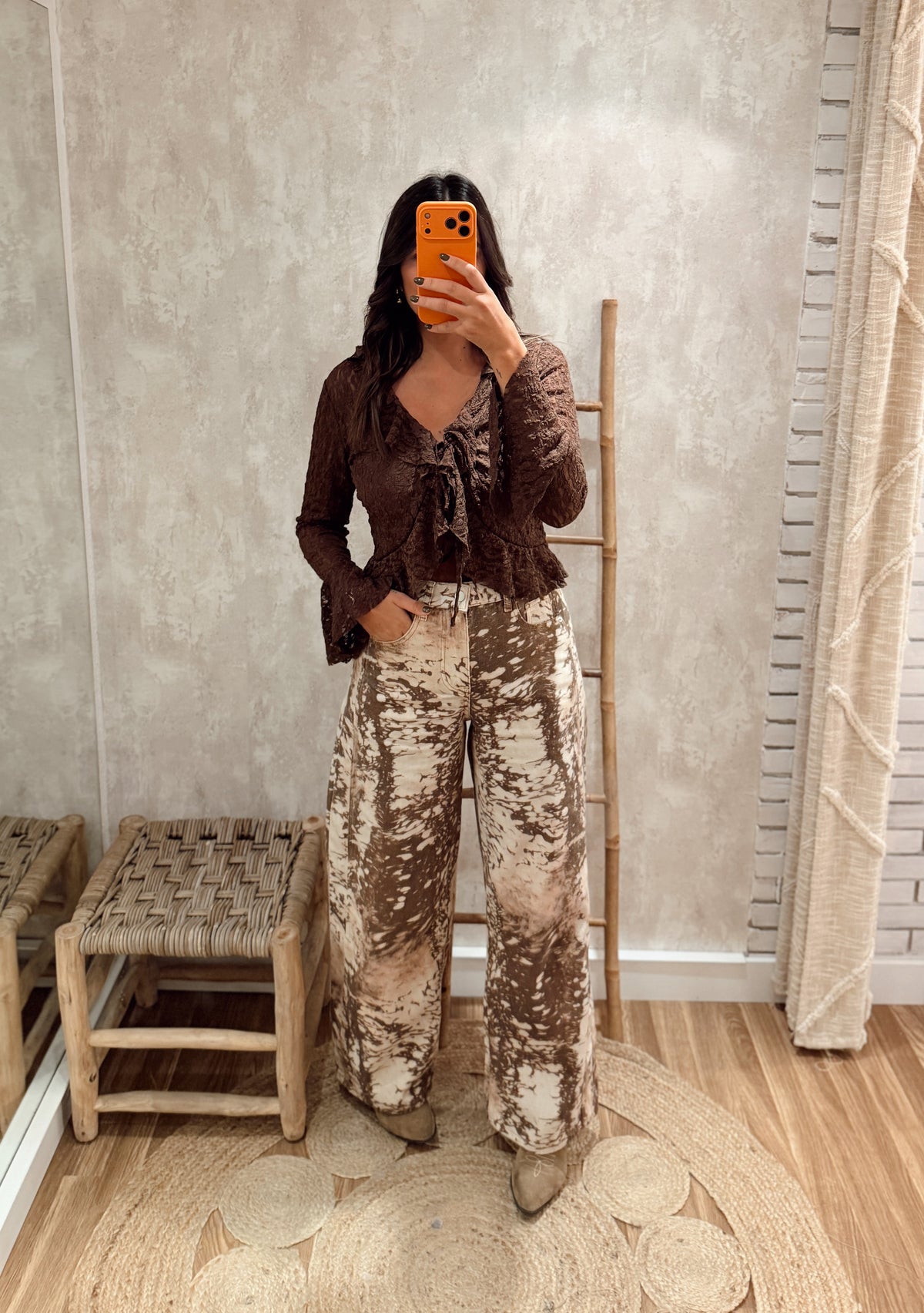 Calças Mochy Animal Print Creme e Chocolate