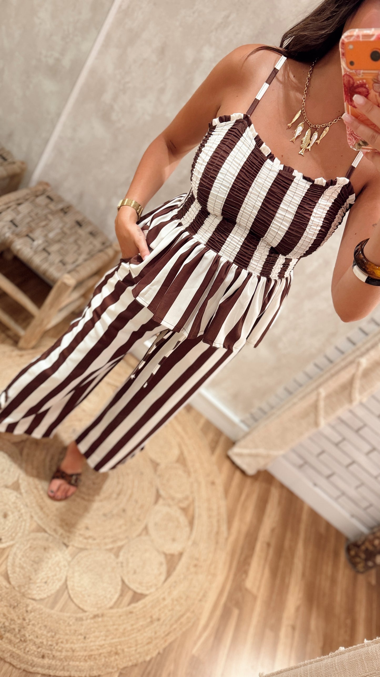 Conjunto Top e Calças às Riscas