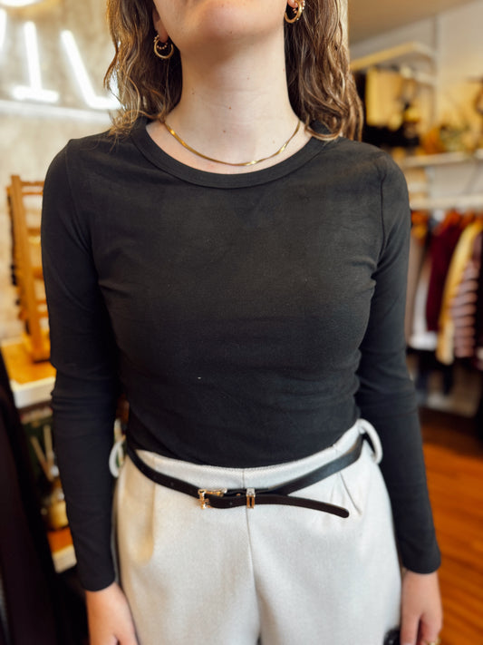 Camisola básica cardada com interior em pêlo - sem gola