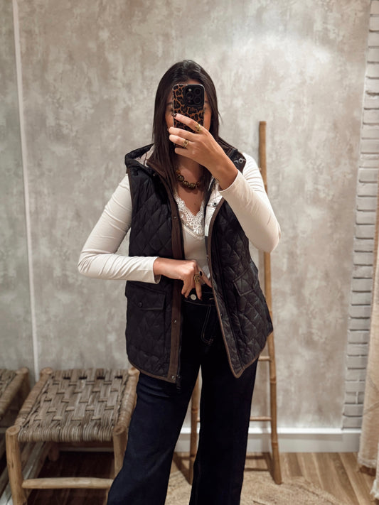 Colete acolchoado em tecido impermeável- preto