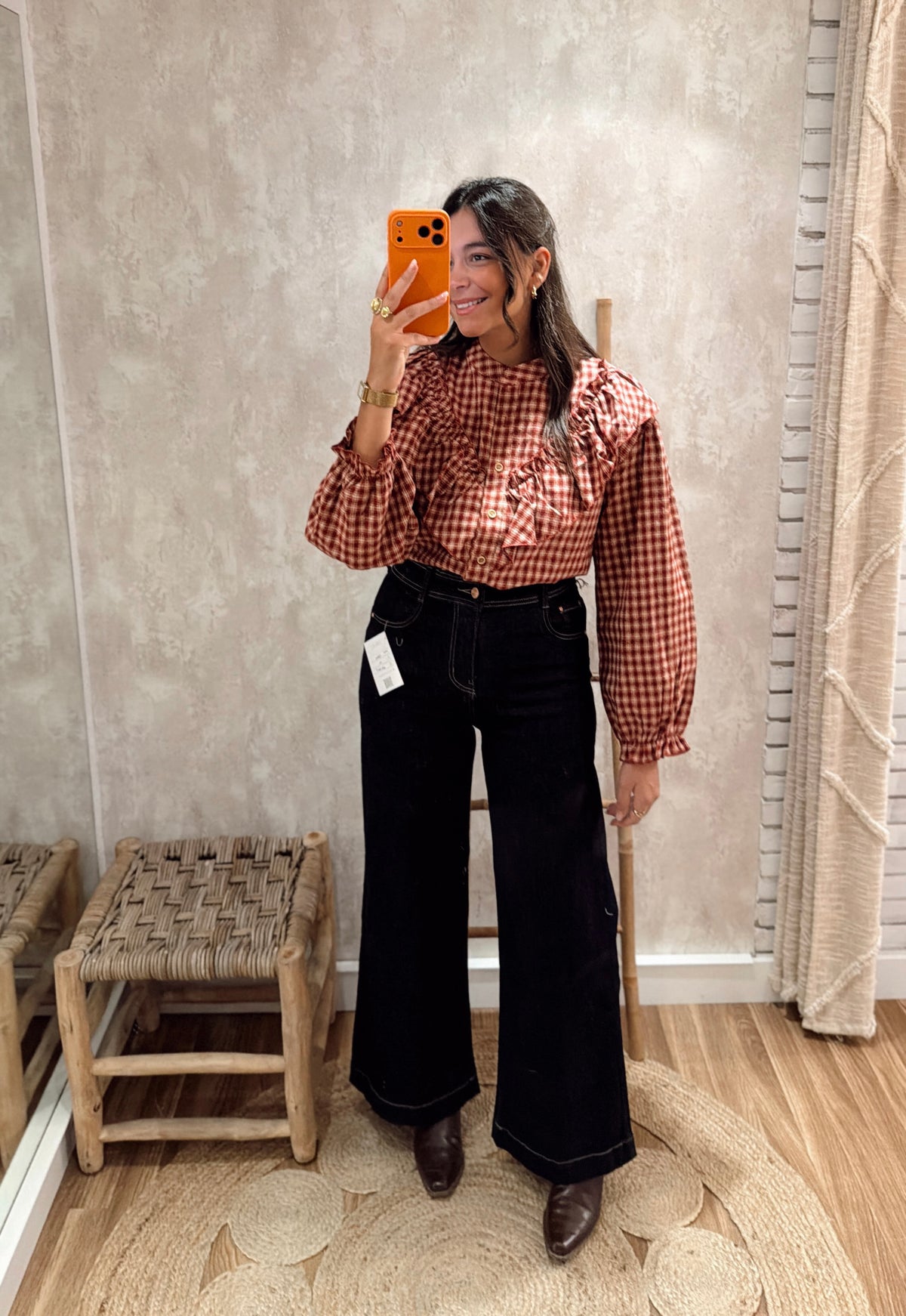 Camisa Xadrez com Folhos