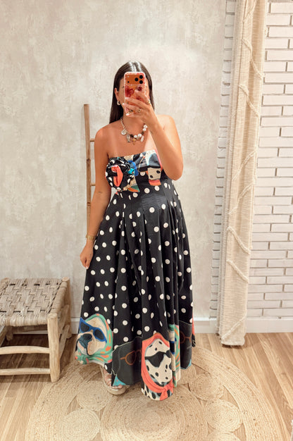 Vestido C/polka dots e cães
