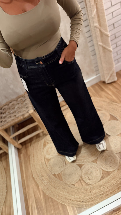 Jeans Wide Leg de Cintura Subida c/ganga escura