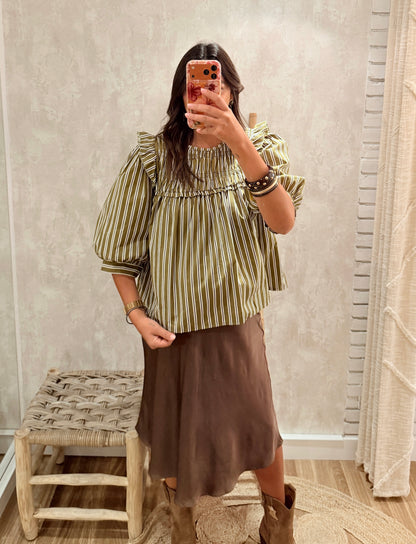 Blusa Listada com Folhos