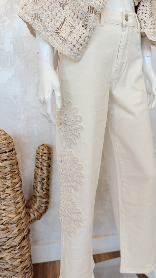 Jeans Wide Leg c/ croché
