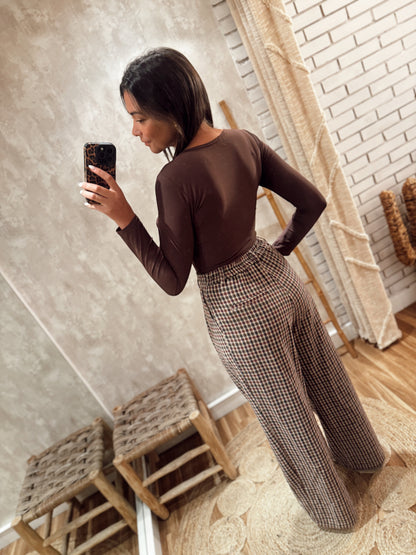 Calças Lumina em padrão xadrez pequeno