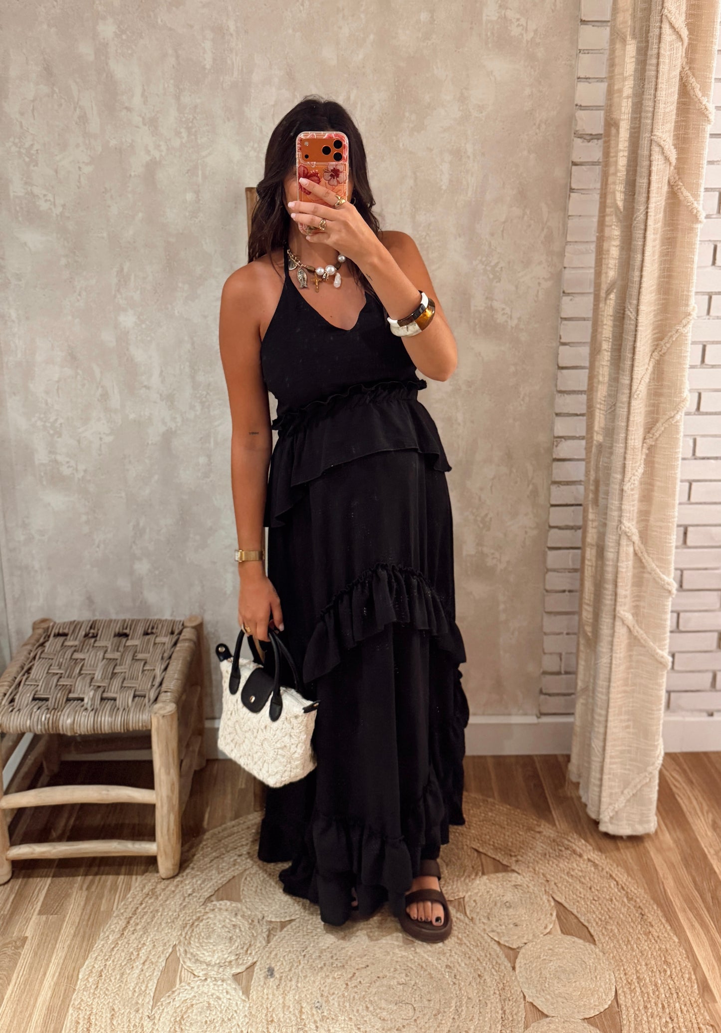Vestido Longo com Folhos