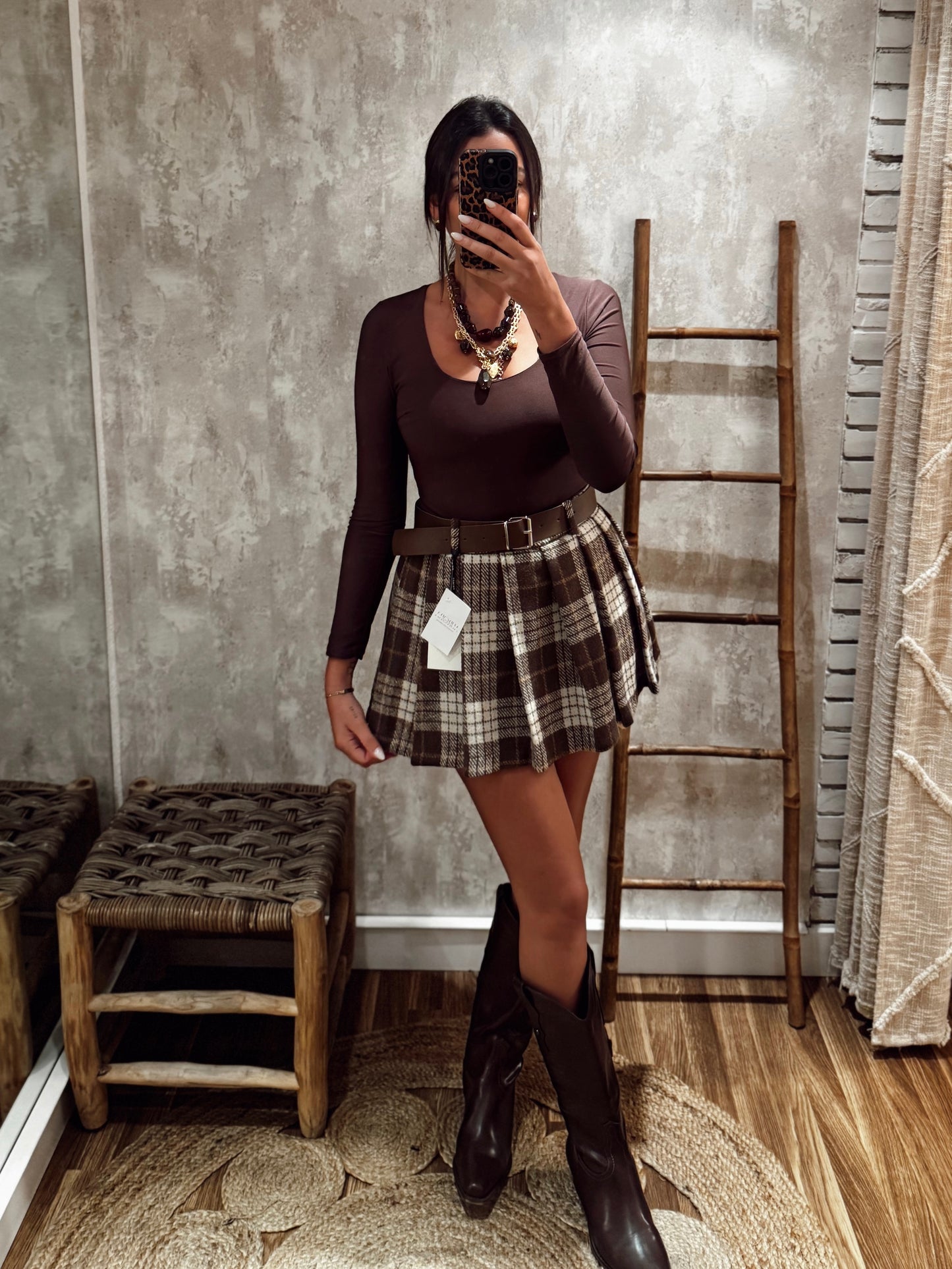 Saia Lumina c/cinto e padrão xadrez