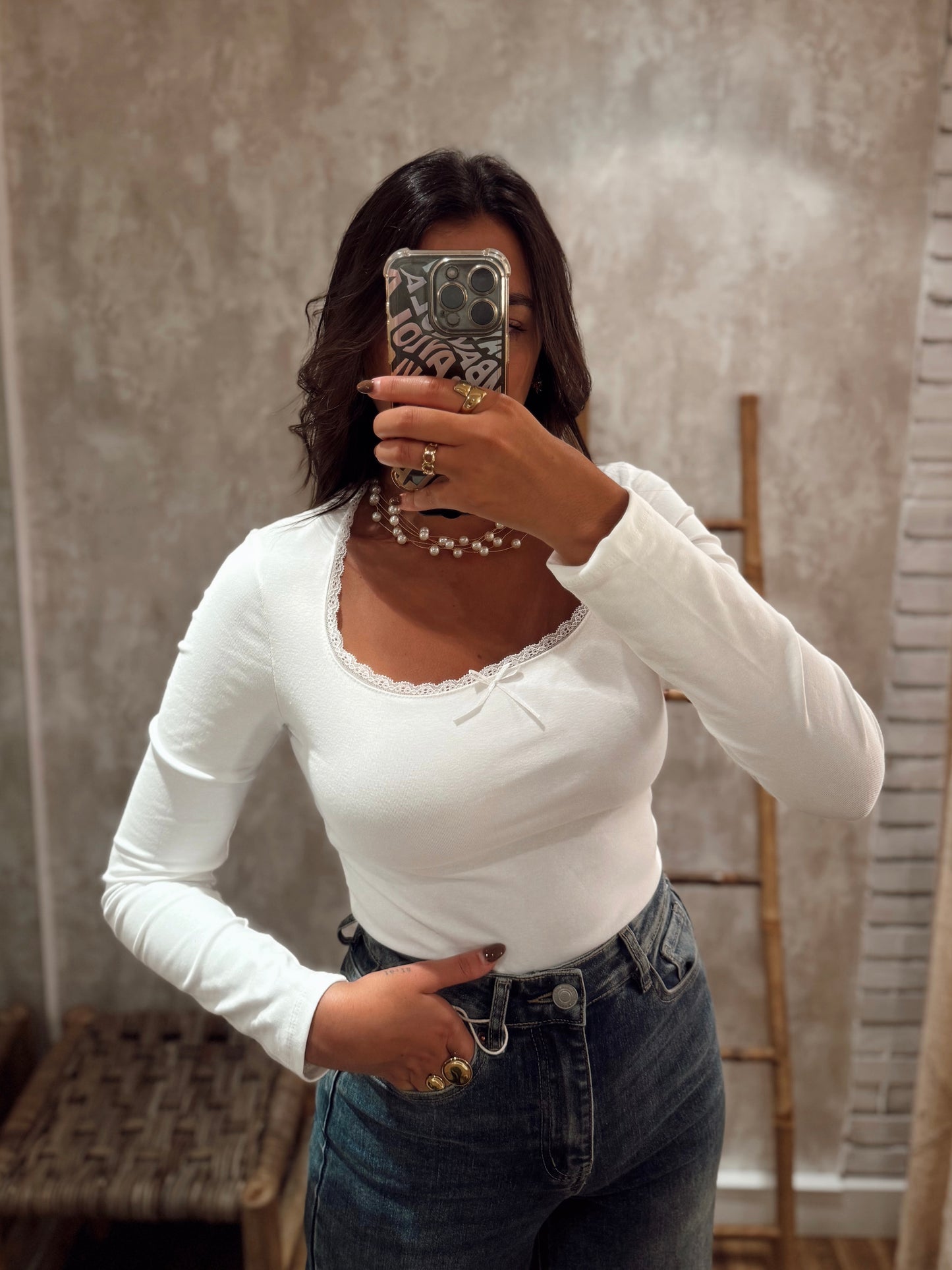 Camisola em algodão de manga comprida