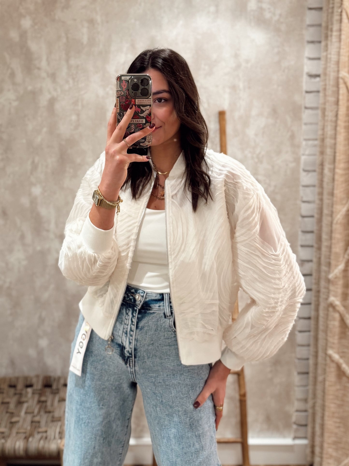 Chaqueta bomber de tul blanco