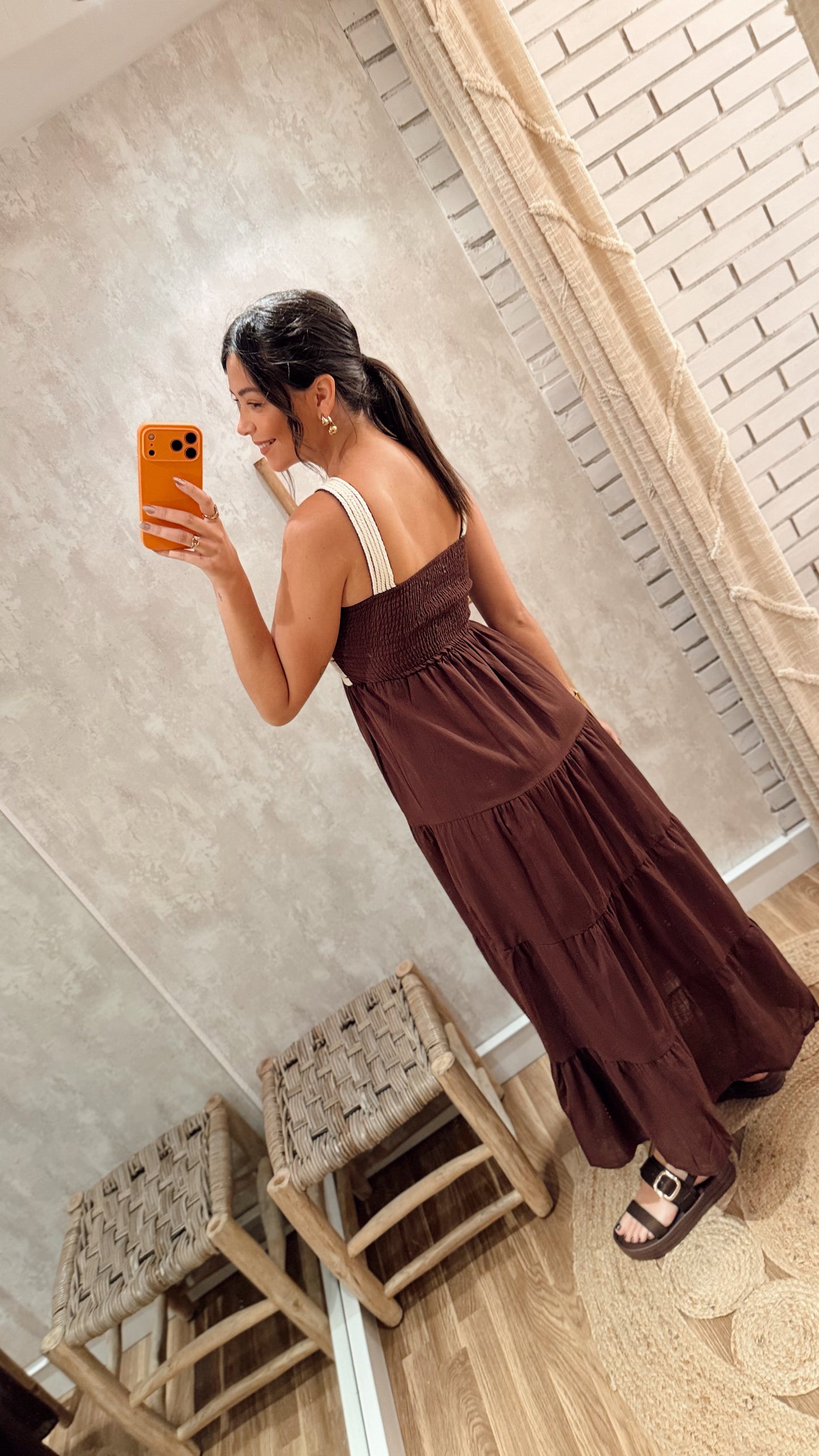 Vestido Comprido em Algodão com Detalhe em Corda