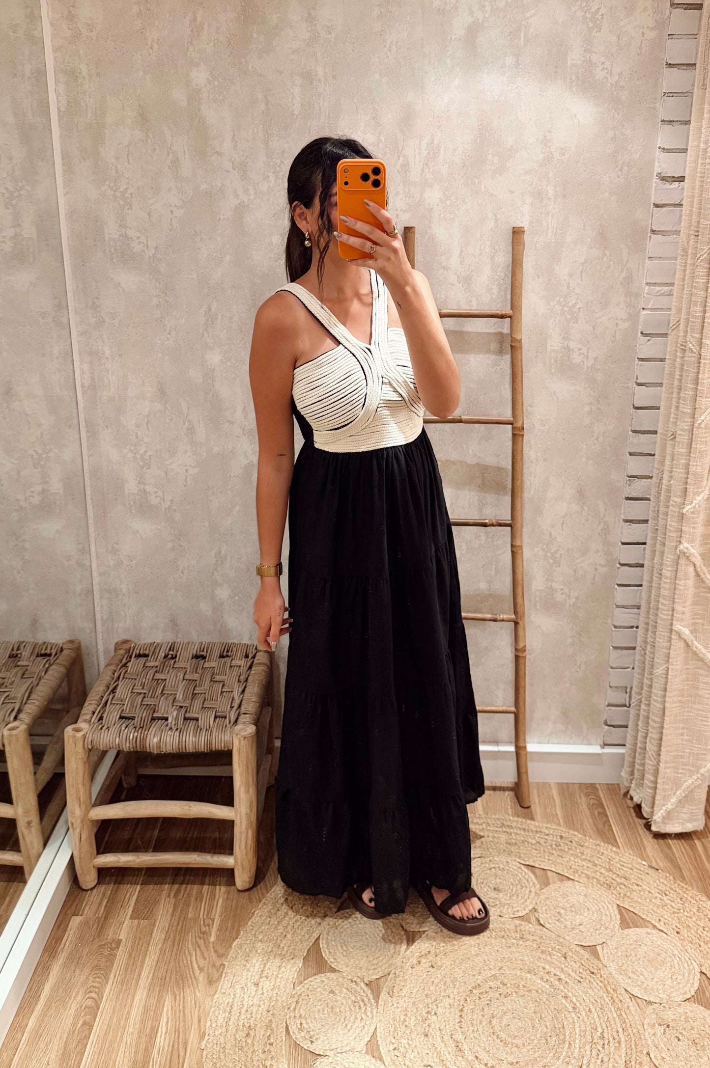 Vestido Comprido em Algodão com Detalhe em Corda
