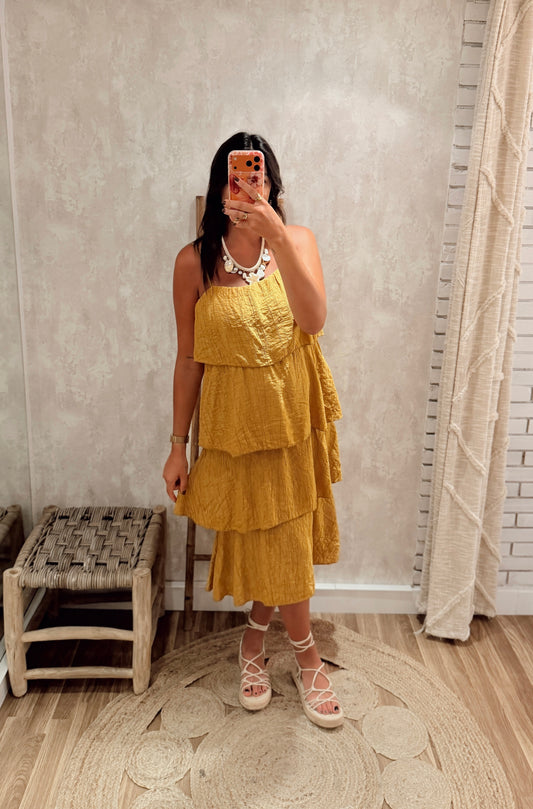 Vestido Midi com Folhos
