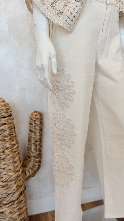 Jeans Wide Leg c/ croché