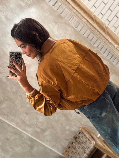 Chaqueta bomber de ante con cuello de napa - Camel