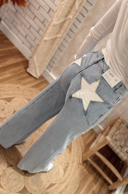 Jeans Wide Leg Star Back – Lavagem Clara