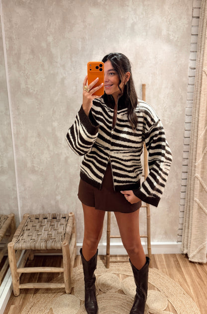 Cardigan Zebra com Fecho Duplo
