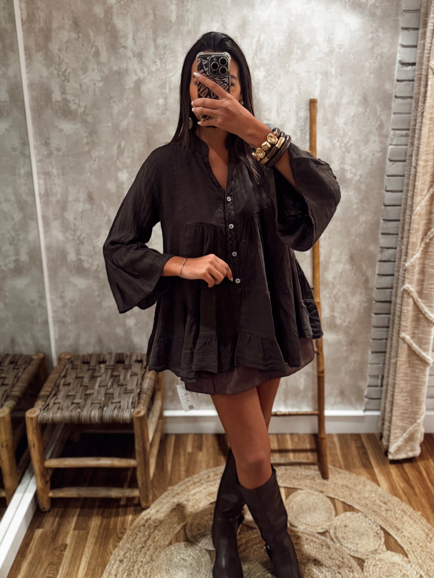 Túnica camiseiro com folhos – 100% linho