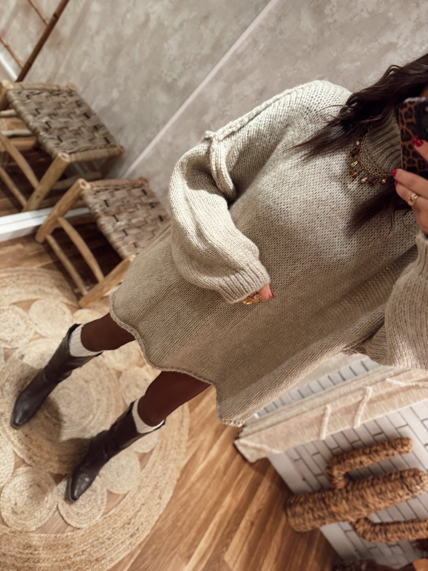 Camisolão em malha com gola alta