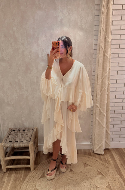 Vestido Fluido com Folhos