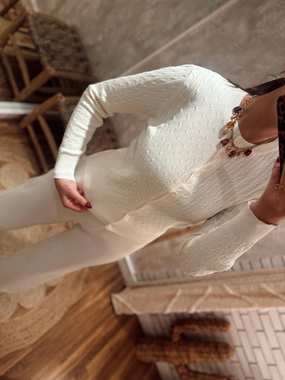 Conjunto de malha com cardigan e calça