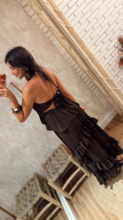 Vestido Longo com Folhos