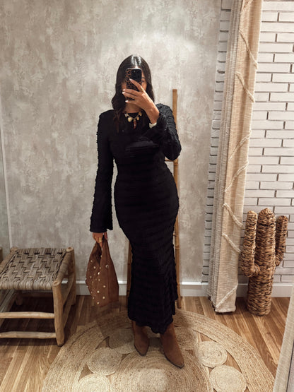 Vestido preto comprido c/abertura nas costas