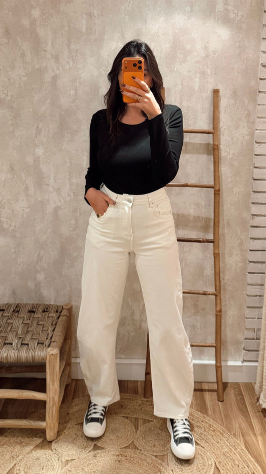 Calças de ganga mom fit – branco pérola