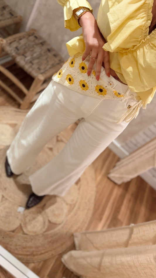 Jeans Wide Leg - girassóis