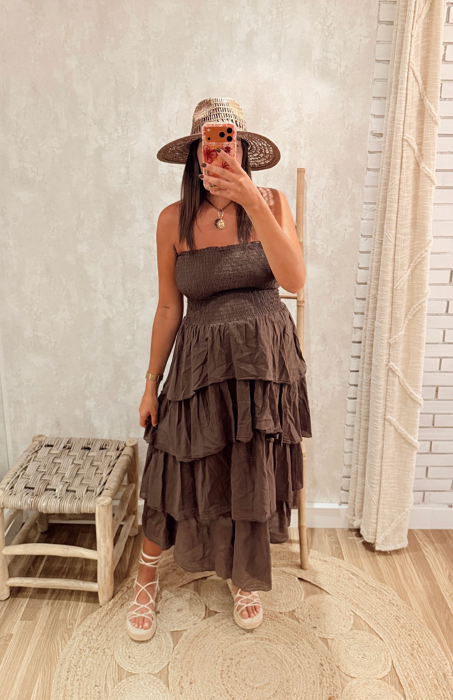 Vestido Midi Cai-Cai com Folhos