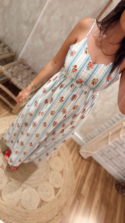 Vestido Midi Floral com Laço nas Costas