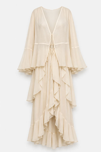 Vestido Fluido com Folhos- Mochy