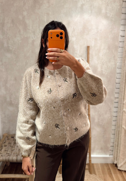 Cardigan Bordado com Botões Forrados
