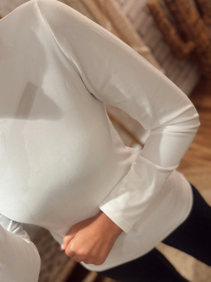 Camisola básica cardada com interior em pêlo - sem gola