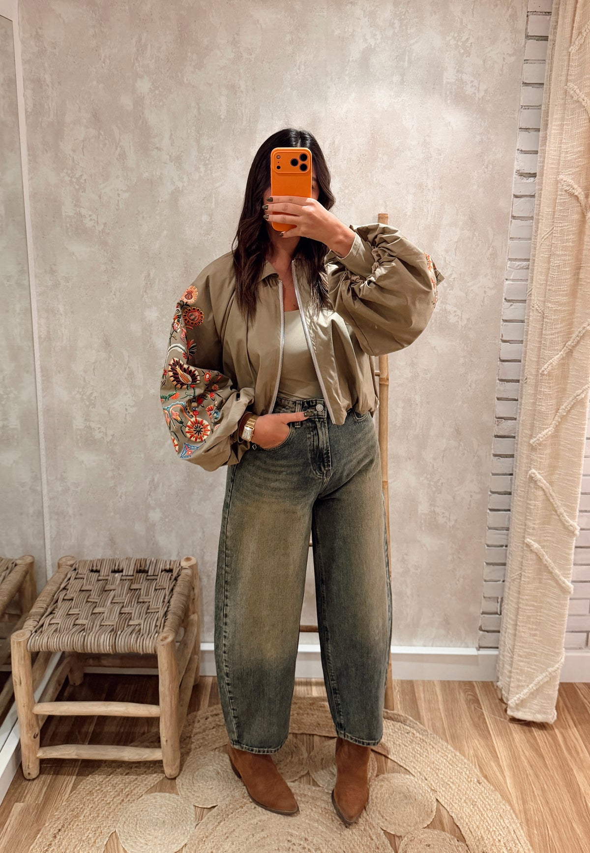 Bomber com Mangas Balão e estampa floral