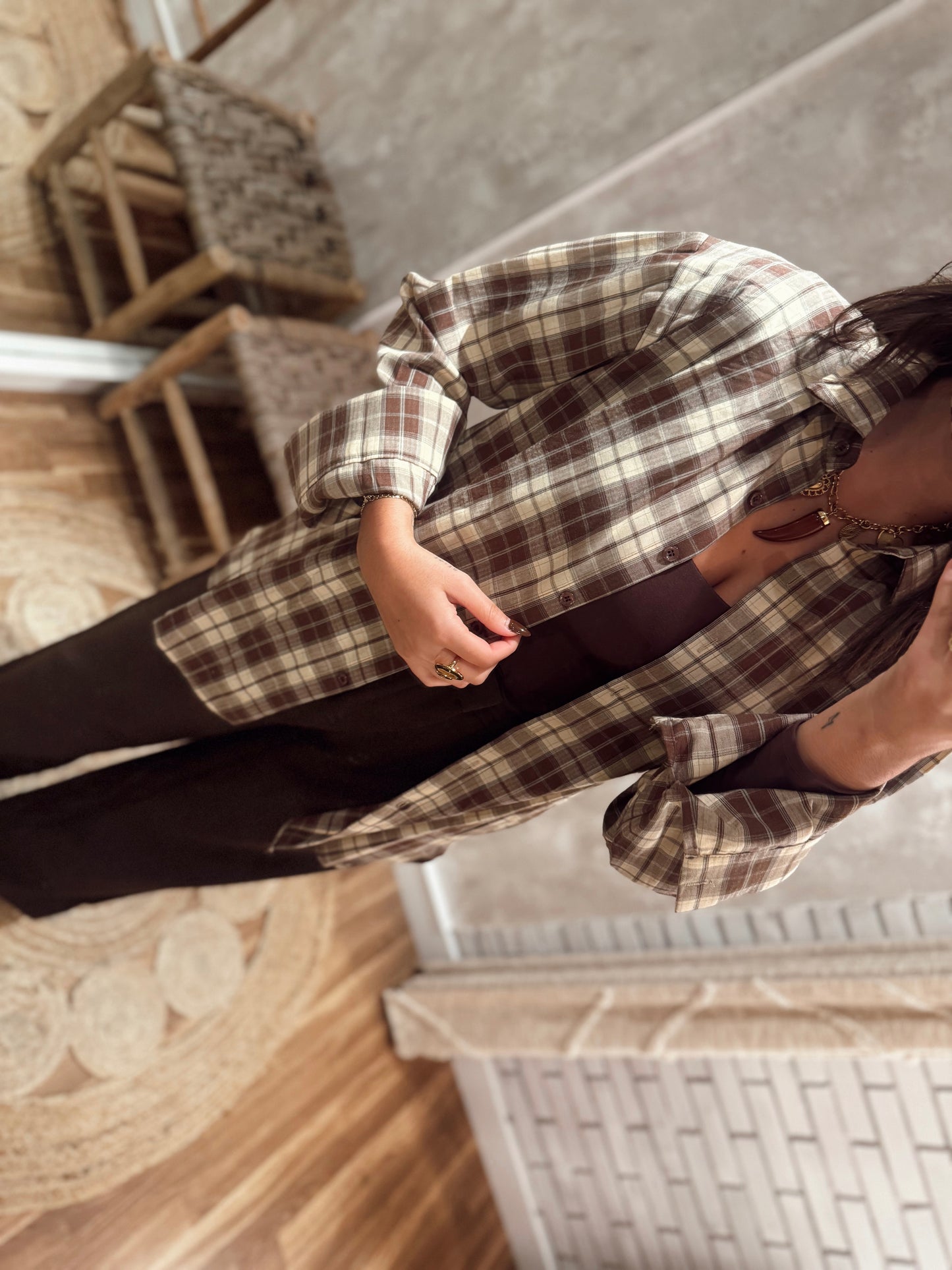 Camisa em tecido leve c/padrão xadrez