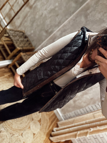 Colete acolchoado em tecido impermeável- preto