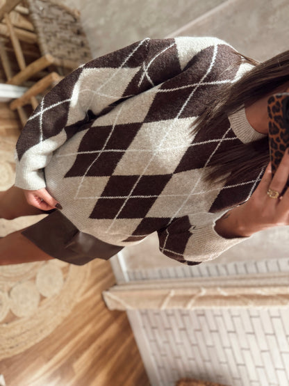 Camisola malha c/padrão de losangos