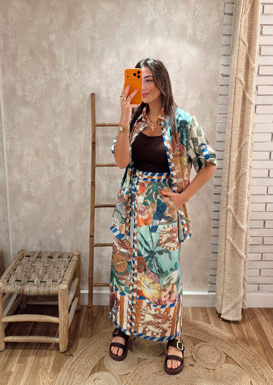 Conjunto Camisa Oversized & Saia Midi - Mochy