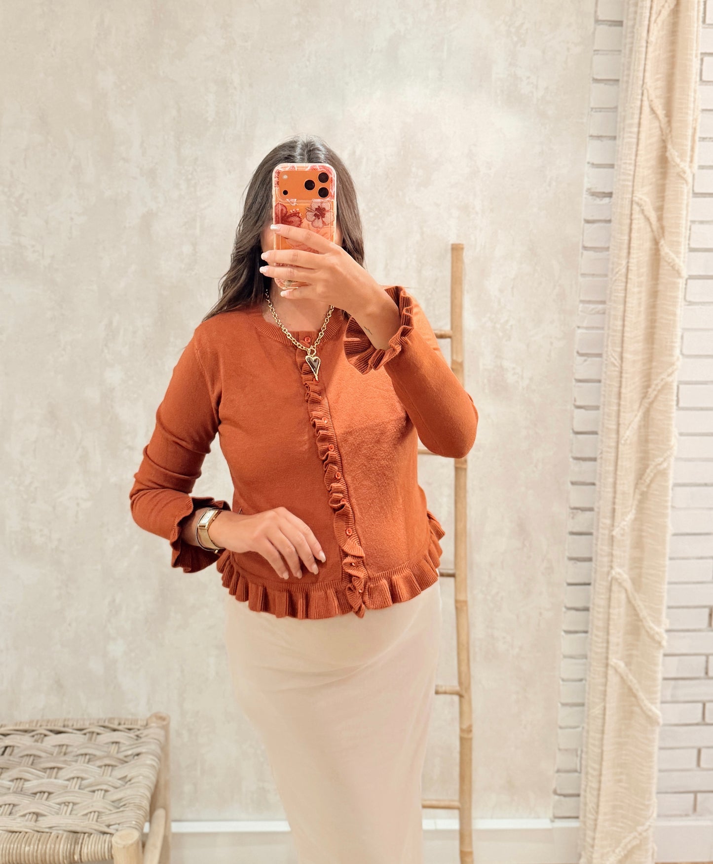 Cardigan de Malha com Folhos
