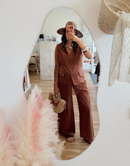 Conjunto colete e calças c/renda- Mochy