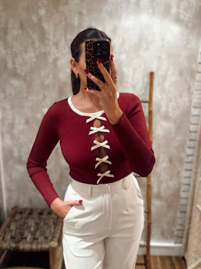 Body em malha canelada c/laços