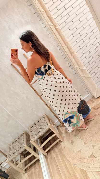 Vestido C/polka dots e cães